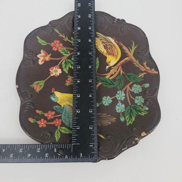 Vintage Handpainted Floral & Fauna Bird Tray Plate Ceramic Moody Cottagecore - Picture 3 of 9